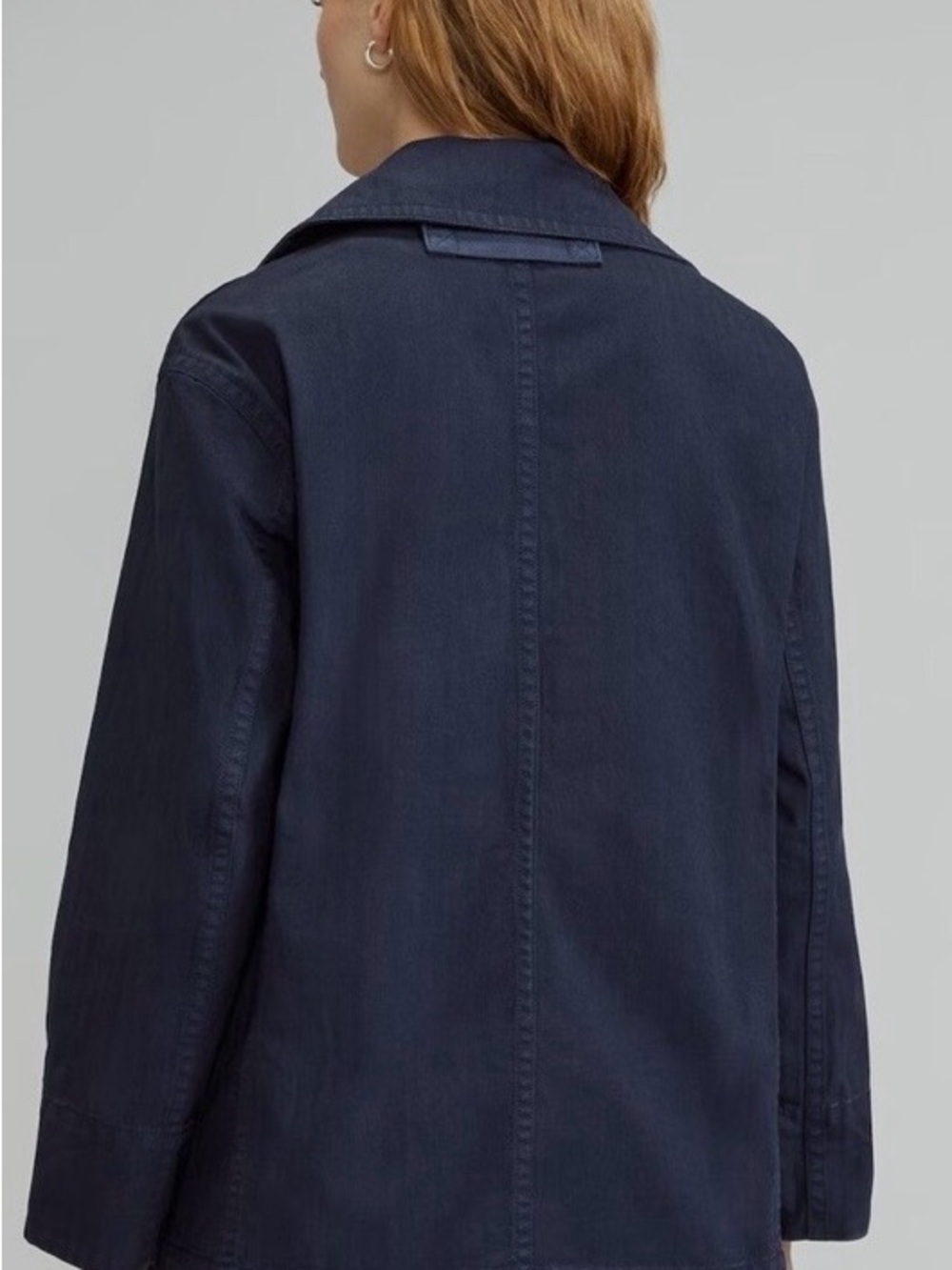 Everlane Organic Herringbone Double Breasted Navy Cotton Jacket